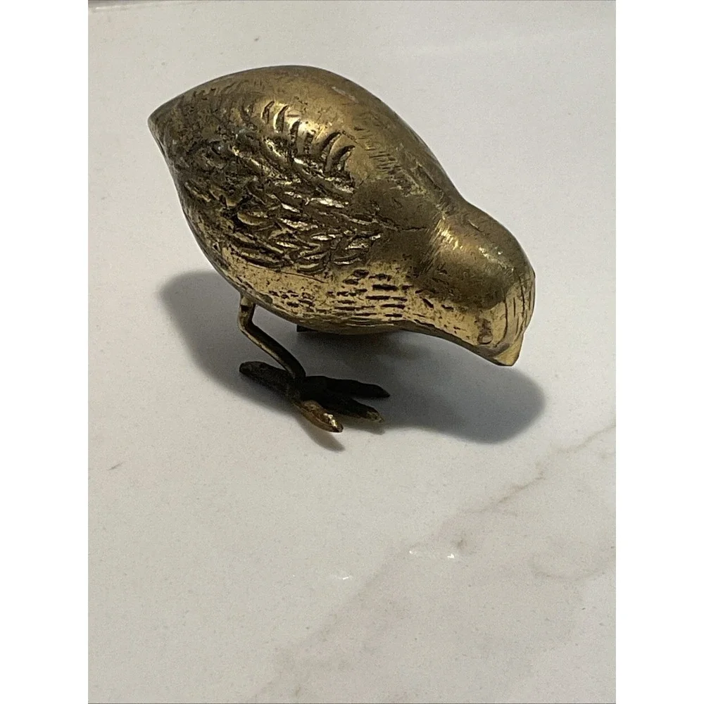 Vintage solid brass bird figurine Quail with feet 2